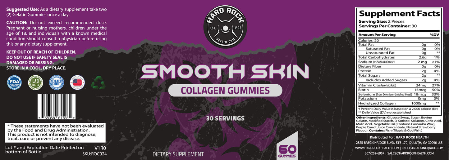 Hard Rock Health Smooth Skin Collagen Gummies with Vitamin C - 60 Gummies